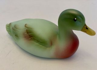 Fenton Hand Painted Custard Glass Mallard Duck Figurine Signed Stamped Sticker