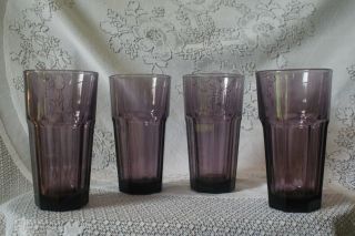 Set Of 4 Libbey Duratuff Purple/ Amethyst Tumblers/ Tea Glasses