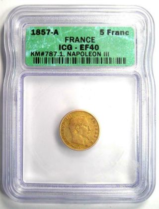 1857 - A France Napoleon III 5 Francs Gold Coin G5FR - ICG XF40 (EF40) - Rare Coin 2