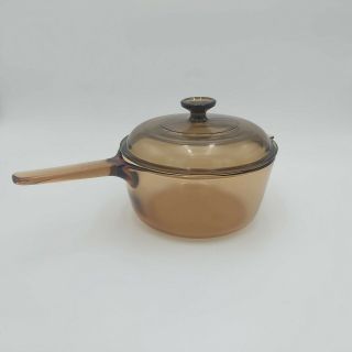Vintage Corning Ware Visions Amber Cookware 2 ½ Quart Saucepan V - 2.  5 - N & Lid