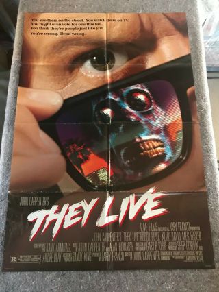 They Live 1988 Orig.  1 Sheet (ds) Movie Poster 27 " X40 " (f/vf -) Rowdy Roddy Piper