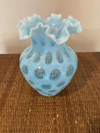 Vintage Fenton Blue Coin Dot Opalescent Vase