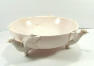 Vintage Jeanette Shell Pink Milk Glass 3 Footed Pheasant Bowl 1957 8 " Diameter