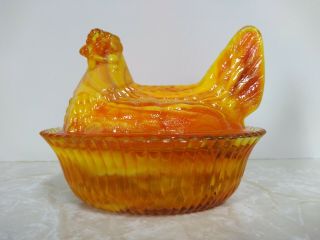 Boyd Orange Swirl Glass Chicken/hen On Nest 5 Inch Dish From The 1st 5 Years