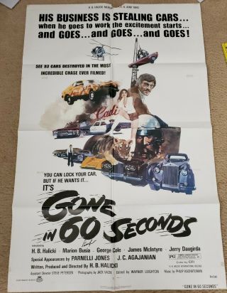 1974 Gone In 60 Seconds One Sheet Poster Signed By Parnelli Jones Make Offer