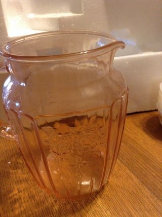 Pink Mayfair " Open Rose " 8 1/2 " Large Pitcher Depression Glass 1931 - 37