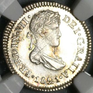 1821 Ngc Ms 64 Guatemala 1/2 Real Spain Colony Silver Coin (20052602c)