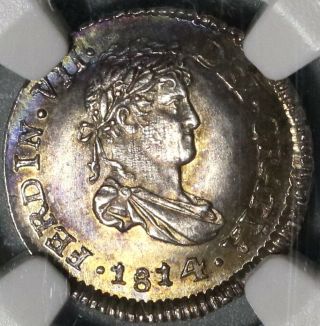 1814 Ngc Ms 64 Guatemala 1/2 Real Spain Colony State Silver Coin (20051202c