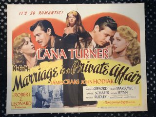 Lana Turner Marriage Is A Private Affair 1944 Mgm Poster John Hodiak