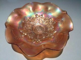 Vintage Carnival Glass Bowl - Star Of David,  Grapes And Bows Pattern