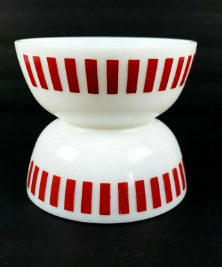 2 Vintage Hazel Atlas Milk Glass Red Candy Stripe Soup Cereal Bowls 5 "