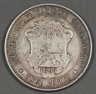 German East Africa 1893 2 Rupien Silver Coin VF KM 5 Wihelm II (Scarce Date) 2