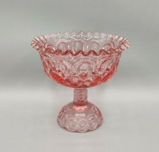 Vintage Le Smith Moon Stars Pink Glass Crimped Edge Open Pedestal Compote