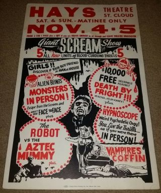 Vintage " Giant Scream Show " Spook Show Window Card - - Ghost Show - - 60s