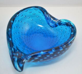 Murano Italian Glass Ash Tray Bowl Blue Hearth Shaped