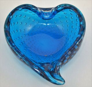MURANO ITALIAN GLASS ASH TRAY BOWL BLUE HEARTH SHAPED 2