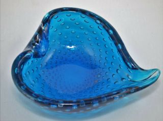 MURANO ITALIAN GLASS ASH TRAY BOWL BLUE HEARTH SHAPED 3
