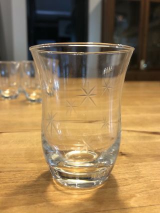 7 Small Antique / Vintage Glasses With Etched Stars On Them,  3” High