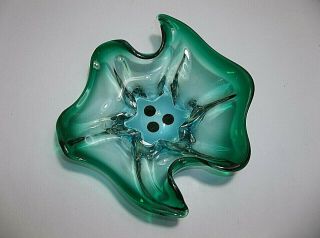 Vintage Murano Art Glass Bowl Ashtray Aquamarine Green Blue 10.  75 "