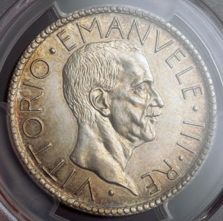 1927,  Kingdom Of Italy,  Victor Emmanuel Iii.  Silver 20 Lire Coin.  Pcgs Ms - 62