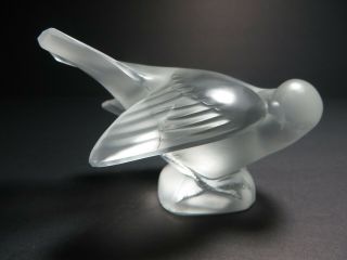Lalique France Signed Art Glass Side Preening Sparrow Bird