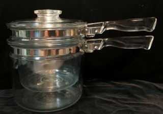 Vintage Pyrex Glass Stove Top Double Boiler W/lid 1 - 1/2 Qt 6283 Flameware