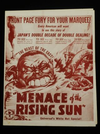Menace Of The Rising Sun 1942 Wwii Documentary Short Rare Universal Pressbook
