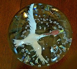Large John Gentile Art Glass Flying Goose Paperweight Controlled Bubble 3.  25 "