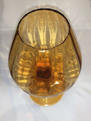 Very Large Vintage Mcm Empoli Italian Amber Glass Brandy Vase Snifter Bowl 15”