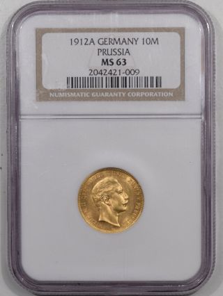 1912a Germany 10 Mark Prussia Gold - Ngc Ms - 63,  Flashy