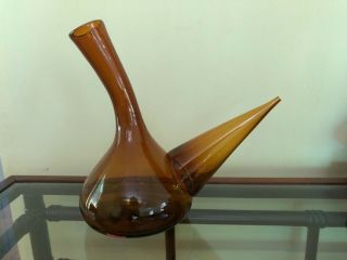Vintage Spanish Amber Hand Blown Glass Decanter With Spout