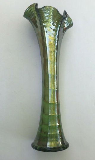 Vintage Green Imperial Rippled Carnival Glass Vase