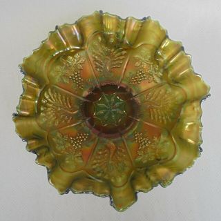 Fenton Carnival Glass Bowl Peacock And Grape - Stunning Colours