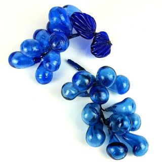 Vtg Italy Grape Clusters Mid Century Large Cobalt Blue Glass Leaves Murano Mcm