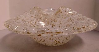 Murano Art Glass Bowl Aventurine White Gold Controlled Bubbles Sticker Italy Vtg 3