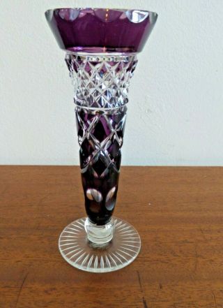 Vintage Bohemian Purple Cut To Clear Small Vase 6 " H