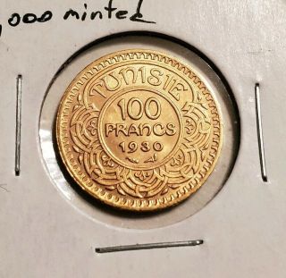 1930 Tunisia 100 Francs Low Mintage Of 3,  000