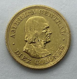 1900 Diez (10) Colones Republic Of Costa Rica Gold Coin 100 Authentic