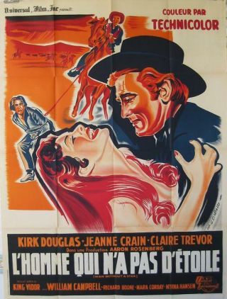 Man Without A Star 1955 French 47x63 King Vidor / Kirk Douglas
