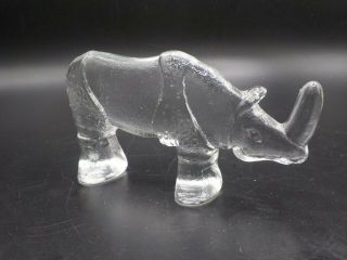 Mid Century Kosta Boda Sweden Glass Rhino Rhinoceros Zoo Series Paperweight