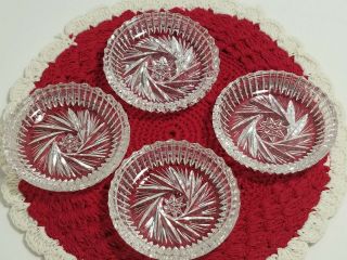 Vintage Set Of 4 Cut Crystal Butter Pats Pin Dishes Brilliant