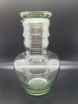 Vintage Dunbar Ribbed Green Glass Tumble Up Bedside Water Decanter Set Juice