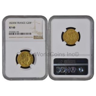 France 1824w 20 Francs Gold Ngc Xf40 Sku 6275