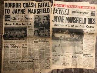 Jayne Mansfield Dies - Movie Star - Hollywood Citizen News & Heard Examiner 1967
