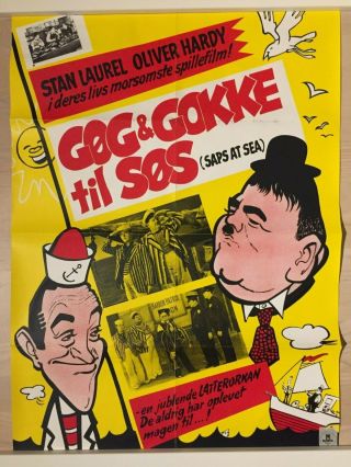 Saps At Sea Stan Laurel And Oliver Hardy 33x24 Vintage Danish Movie Poster