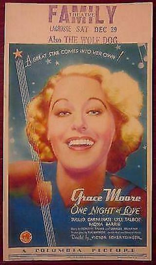 One Night Of Love - 1934 Mini Window Card Poster - Grace Moore Star Art