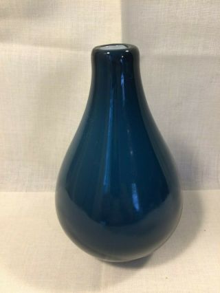 Hand Blown Cased Art Glass Vase Indigo Blue/ White 7 " T Hand Finished Pontil Exc