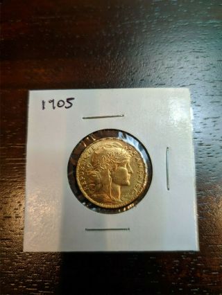 French 20 Francs Gold Coin 1905 Rooster - Uncertified