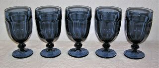 Set Of 5 Libbey Duratuff Gibraltar Dusky Blue 7 " Footed Iced Tea Goblets Glasses