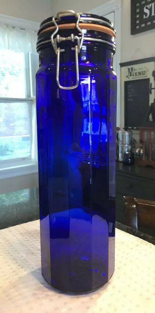 Vintage 13” Cobalt Blue Glass Pasta Jar Canister 12 Panels